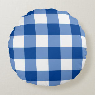 Blue gingham pattern round pillow