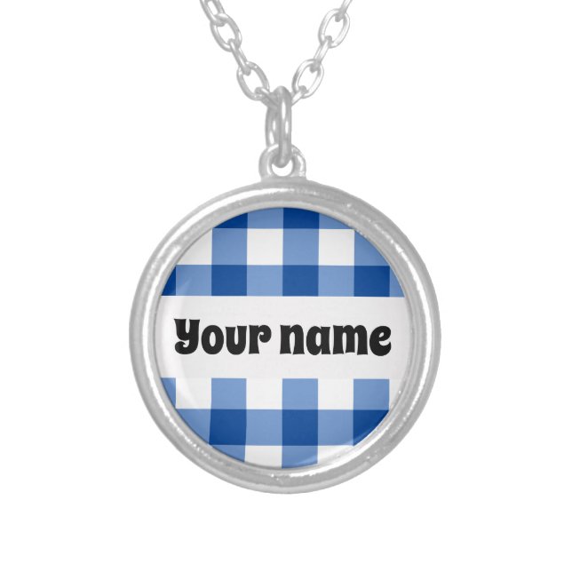 Blue gingham pattern silver plated necklace (Front)