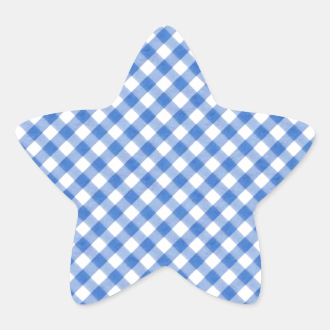 Blue Gingham Pattern Star Sticker (Front)