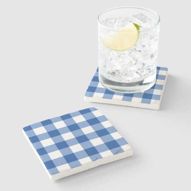 Blue gingham pattern stone coaster (Side)