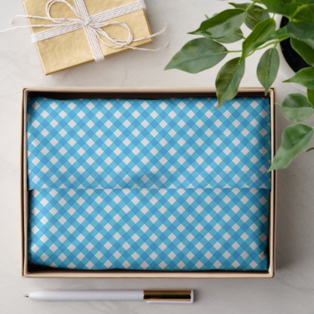 Blue Gingham Pattern Tissue Paper (Gift)