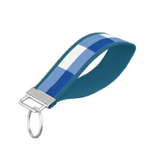 Blue gingham pattern wrist keychain