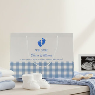 Blue Gingham Personalized Baby Welcome Gift Bag