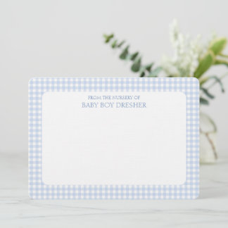 Blue Gingham Personalized  Note Card