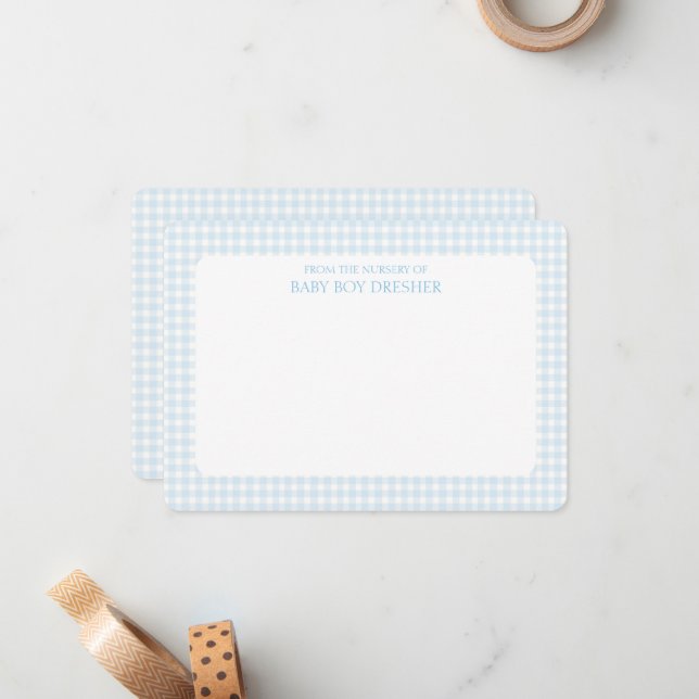 Blue Gingham Personalized  Note Card (Front/Back In Situ)