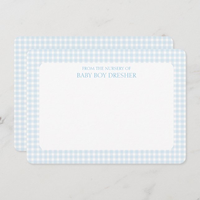 Blue Gingham Personalized  Note Card (Front/Back)