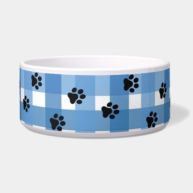 Blue Gingham Pet Bowl, Chic and Elegant Bowl (Front)