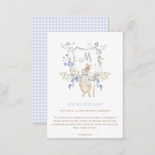 Blue Gingham Peter the Rabbit Baby Shower Books Enclosure Card