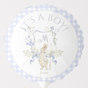 Blue Gingham Peter the Rabbit Baby Shower MUTED BL Balloon