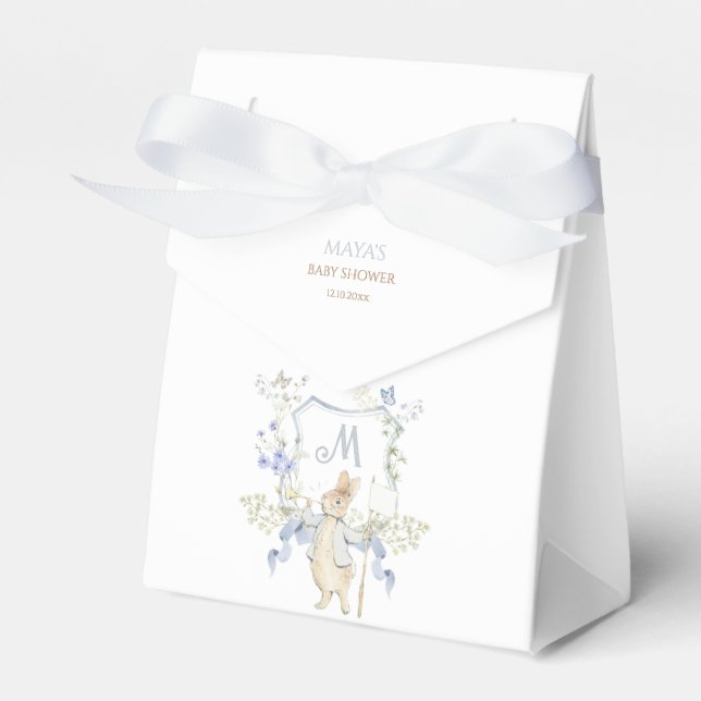 Blue Gingham Peter the Rabbit Baby Shower MUTED BL Favor Boxes (Front Side)