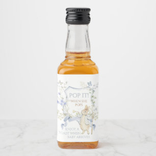 Blue Gingham Peter the Rabbit Baby Shower MUTED BL Liquor Bottle Label