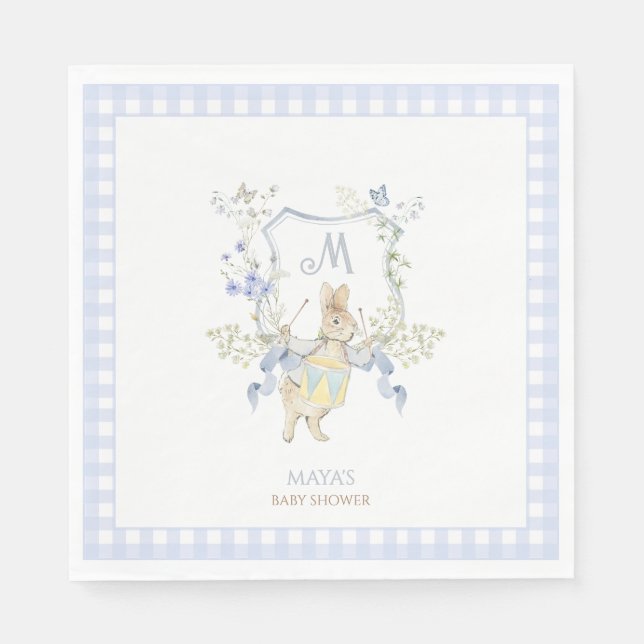 Blue Gingham Peter the Rabbit Baby Shower MUTED BL Napkins (Front)