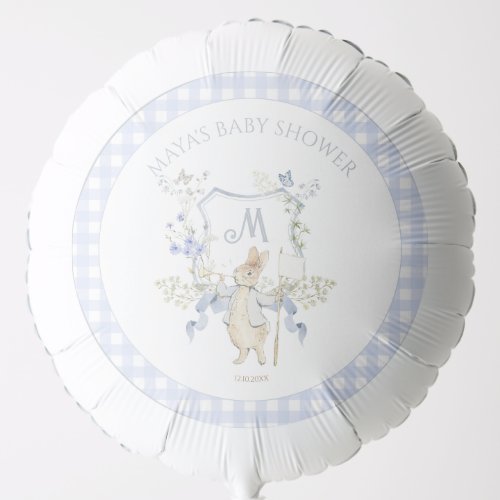 Blue Gingham Peter the Rabbit Monogram Baby Shower Balloon