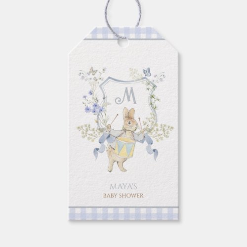 Blue Gingham Peter the Rabbit Monogram Baby Shower Gift Tags