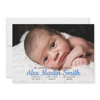 Blue Gingham Piggy Baby Birth Announcement Photo