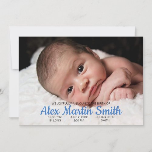 Blue Gingham Piggy Baby Birth Announcement Photo