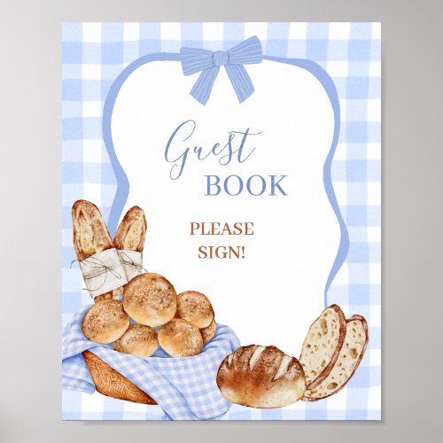 Blue Gingham Plaid Bun Guest Book Party Sign