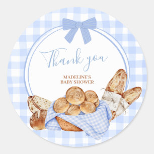 Blue Gingham Plaid Bun in the oven Round Sticker
