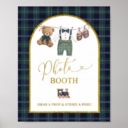 Blue Gingham Plaid Bun PhotoBooth Party Sign