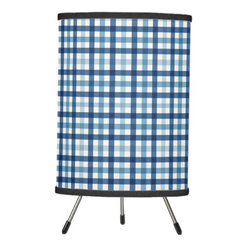 Blue Gingham Plaid Checkered Pattern Tripod Lamp