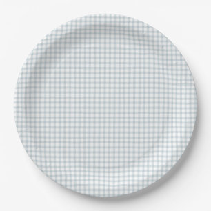 Blue Gingham Plaid Preppy Cottagecore Baby Shower Paper Plates