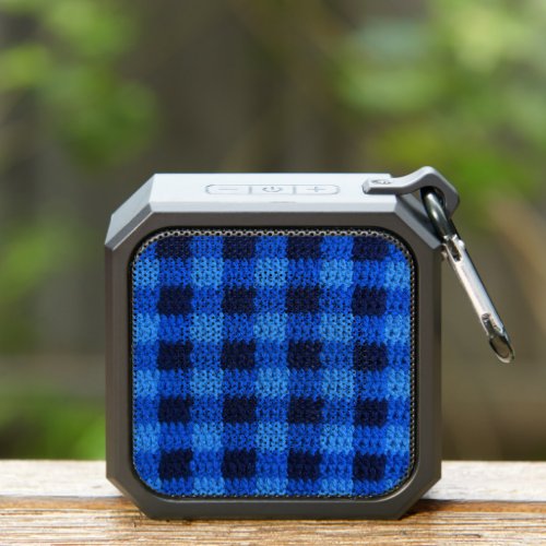 Blue Gingham Plaid Squares Artisan Crochet Print Bluetooth Speaker