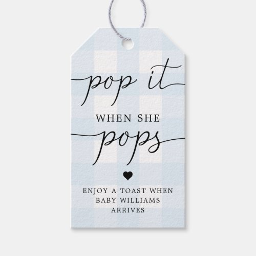 Blue Gingham Pop It When She Pops Favor Tag