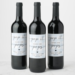Blue Gingham Pop It When She Pops Favor Wine Label