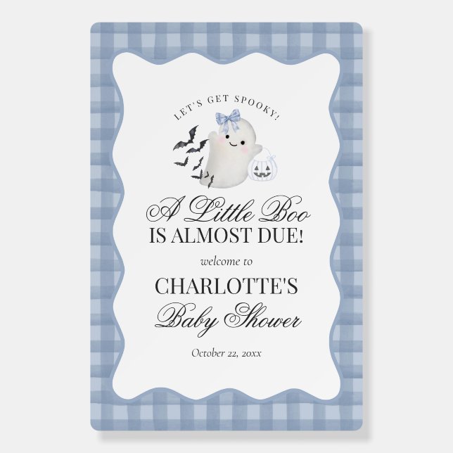 Blue Gingham Preppy Ghost Little Boo Baby Shower Foam Board (Front)