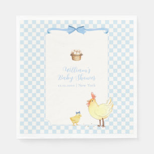 Blue Gingham Preppy Little Chick Boy Baby Shower Napkins