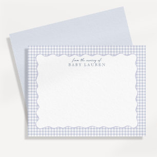 Blue Gingham Preppy Wavy Frame Nursery Note card