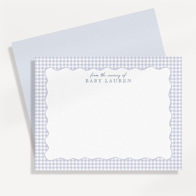 Blue Gingham Preppy Wavy Frame Nursery Note card (Creator Uploaded)