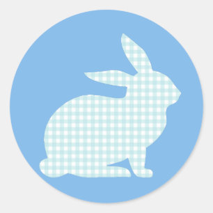 Blue Gingham Rabbit Classic Round Sticker