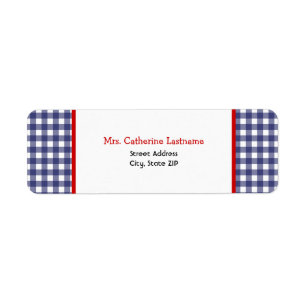 Blue Gingham & Red Address Label Sticker