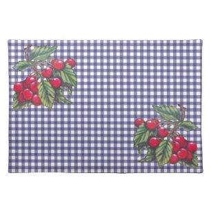 Blue Gingham Red Cherries Rustic Vintage Decor Cloth Placemat