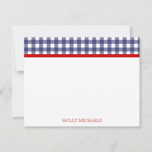 Blue Gingham & Red Flat Notecards