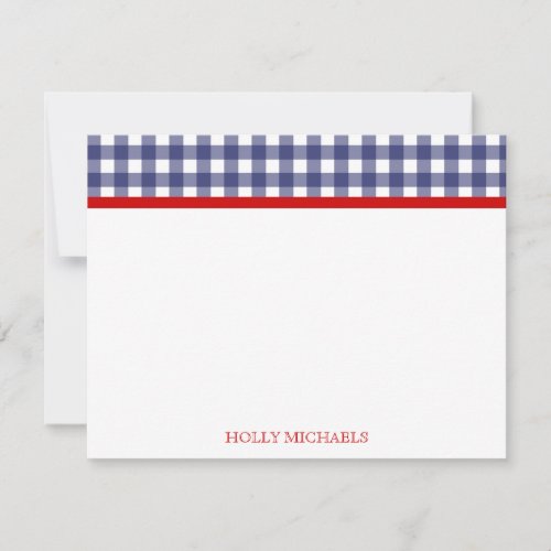 Blue Gingham  Red Flat Notecards