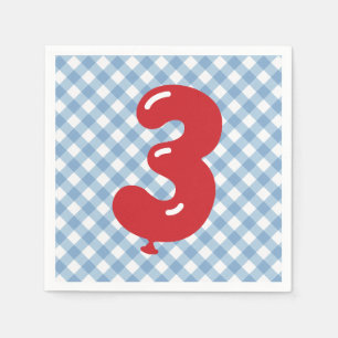 Blue Gingham Red Number 3 Napkin