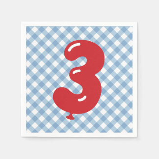 Blue Gingham Red Number 3 Napkin