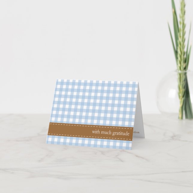 Blue gingham ribbon custom photo thank you card (Front)