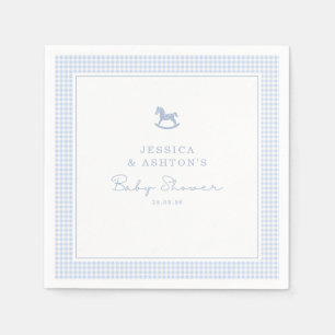 Blue Gingham Rocking Horse Baby Shower Napkin
