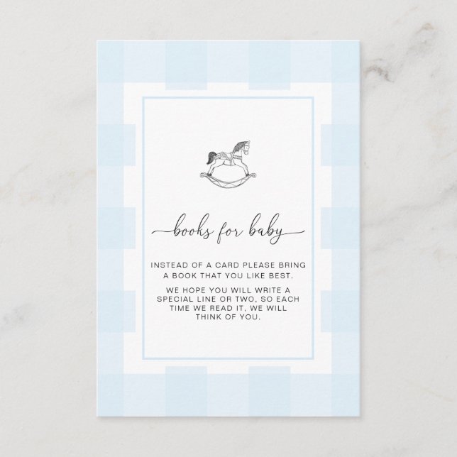 Blue Gingham Rocking Horse Book Request Card (Front)