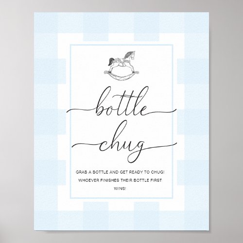 Blue Gingham Rocking Horse Bottle Chug Game Poster