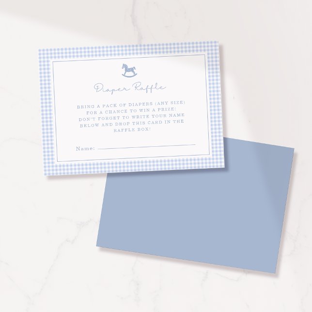Blue Gingham Rocking Horse Diaper Raffle Card (Creator Uploaded)