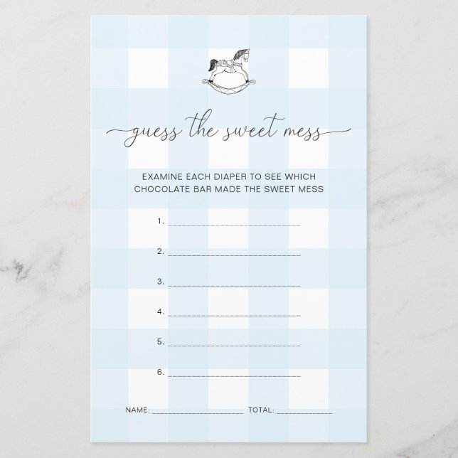 Blue Gingham Rocking Horse Guess The Mess Game (Front)