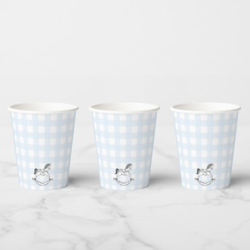 Blue Gingham Rocking Horse Paper cup