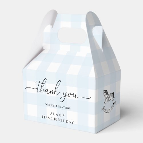 Blue Gingham Rocking Horse Thank You Favor Box