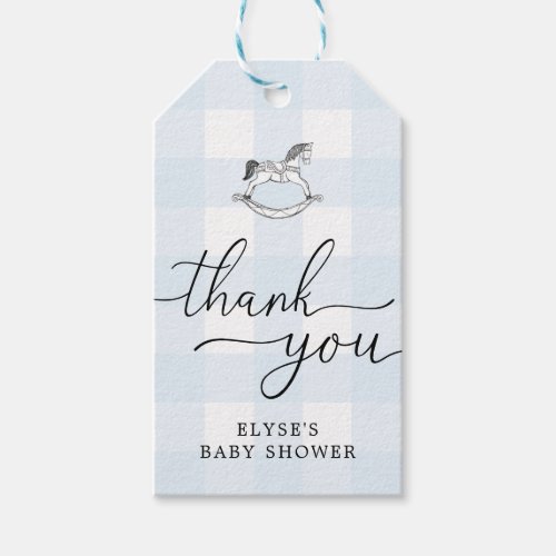 Blue Gingham Rocking Horse Thank You Favor Tag