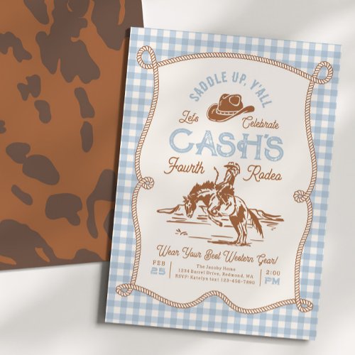Blue Gingham Rope Rodeo Invitation