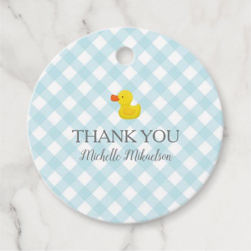 Blue Gingham Rubber Duckie Baby Shower Favor Tags